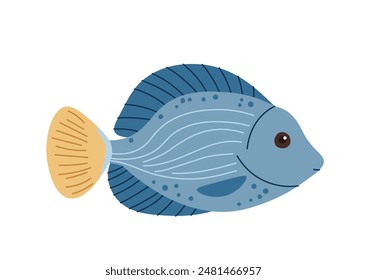 Hand drawn cartoon fish. Vector illustration of a tropical fish in doodle style. Suitable for decoration, sticker design