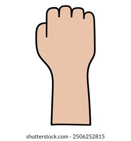 Hand drawn cartoon fist isolated on white background. Vector illustration.