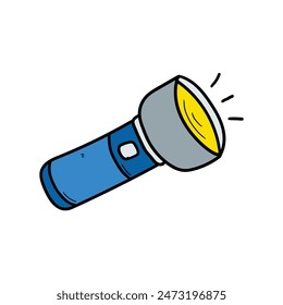 Hand drawn cartoon flashlight isolated on a white background. Vector illustration.