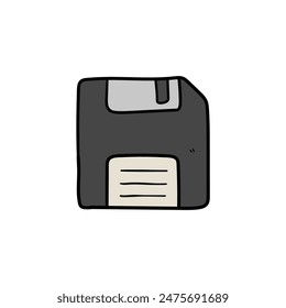 Handgezeichnete Cartoon-Diskette isoliert auf weißem Hintergrund. Vektorillustration.