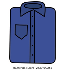 Hand drawn cartoon folded blue denim shirt isolated on white background. Vector illustration.