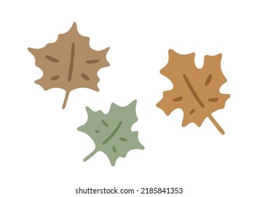 Hojas de arce del bosque dibujadas a mano. Botánicos pequeños aislados en fondo blanco. Resumen de hojas coloridas de estilo plano. Ilustración vectorial de Woodland