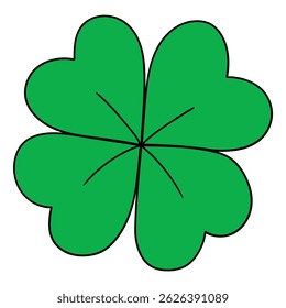 Hand drawn cartoon four leaf clover isolated on white background. Vector illustration.
