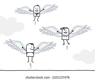 Hand drawn cartoon free People Flying with Wings