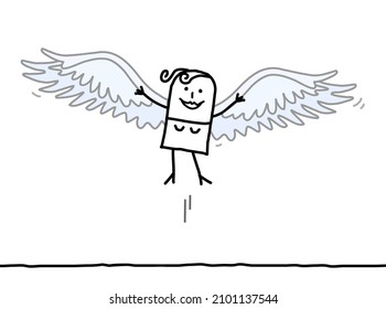 Hand drawn Cartoon Free Woman Flying with Wings