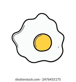 Huevo frito dibujado a mano de dibujos animados aislado sobre fondo blanco. Ilustración vectorial.