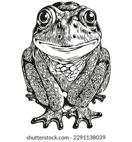 Hand drawn cartoon frog  vector vintage illustration toad
