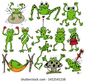 Hand Drawn Cartoon Frogs Vector Pack 01