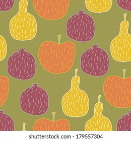 Hand drawn cartoon fruits seamless pattern. 