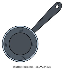 Desenhado à mão frigideira de desenho animado isolado no fundo branco. Vista superior. Ilustração vetorial.