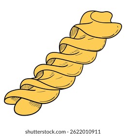 Hand drawn cartoon fusilli pasta isolated on white background. Vector illustration.