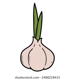 Hand drawn cartoon garlic isolated on white background. Vector illustration.