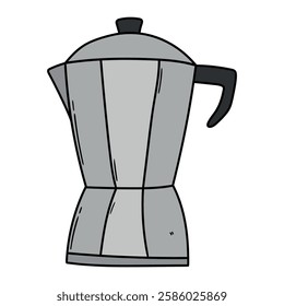 Hand drawn cartoon geyser coffee maker isolated on white background. Vector illustration.