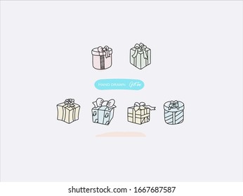 Hand drawn cartoon gift box collection. vector design elements. 