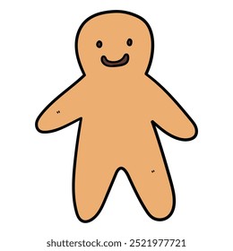 Dibujado a mano de dibujos animados galleta de hombre de jengibre aislado sobre fondo blanco. Ilustración vectorial.