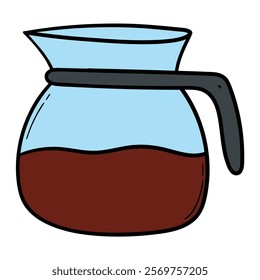 Hand drawn cartoon glass coffee pot isolated on white background. Vector illustration.