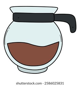 Hand drawn cartoon glass coffee pot isolated on white background. Vector illustration.