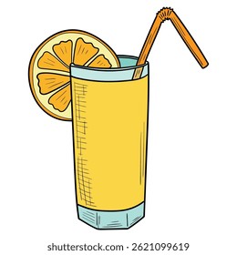 Hand drawn cartoon glass of lemonade isolated on white background. Vector illustration.