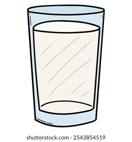 Hand drawn cartoon glass of milk isolated on white background. Vector illustration.