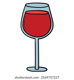 Hand drawn cartoon glass of red wine isolated on white background. Vector illustration.