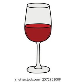 Hand drawn cartoon glass of red wine isolated on white background. Vector illustration.