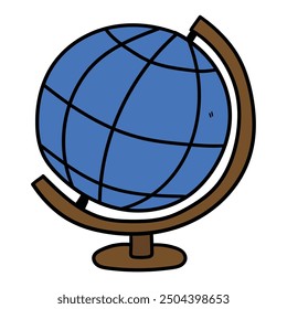 Handgezeichneter Cartoon-Globus einzeln auf weißem Hintergrund. Vektorgrafik.