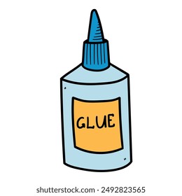 Hand drawn cartoon glue bottle isolated on white background. Vector illustration.