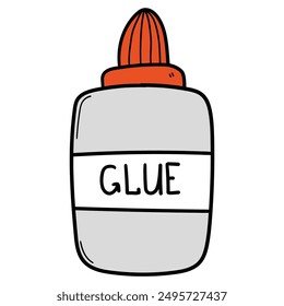 Hand drawn cartoon glue bottle isolated on white background. Vector illustration.