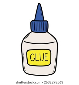 Hand drawn cartoon glue bottle isolated on white background. Vector illustration.