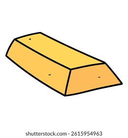 Hand drawn cartoon gold bar isolated on white background. Vector illustration.
