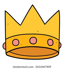 Hand drawn cartoon gold crown isolated on white background. Vector illustration.