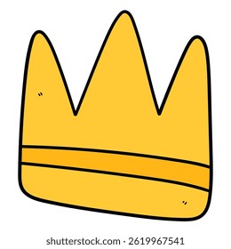 Hand drawn cartoon gold crown isolated on white background. Vector illustration.