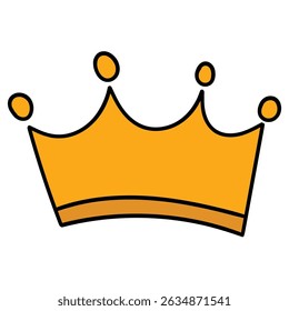 Hand drawn cartoon gold crown isolated on white background. Vector illustration.