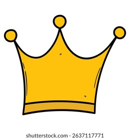 Hand drawn cartoon gold crown isolated on white background. Vector illustration.