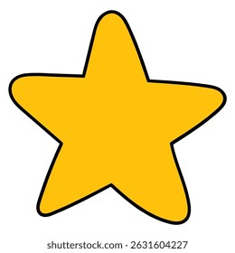 Hand drawn cartoon gold star isolated on white background. Vector illustration.