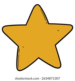 Hand drawn cartoon gold star isolated on white background. Vector illustration.