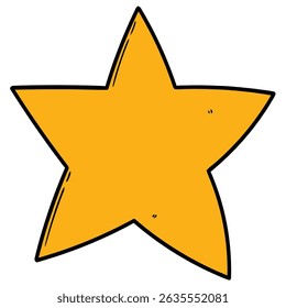 Hand drawn cartoon gold star isolated on white background. Vector illustration.
