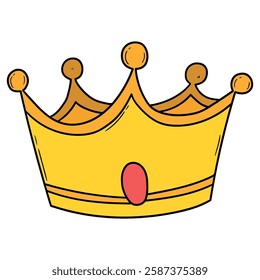 Hand drawn cartoon golden crown isolated on white background. Vector illustration.