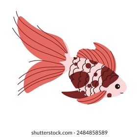 Hand drawn cartoon goldfish. Vector illustration extic fish in doodle style. Suitable for decoration, sticker design