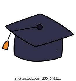 Hand drawn cartoon graduation cap isolated on white background. Vector illustration.