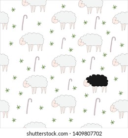 hand drawn cartoon graphic vector of sheep on white background, seamless