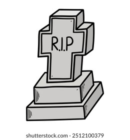 Hand drawn cartoon gravestone halloween isolated on white background. Vector illustration.