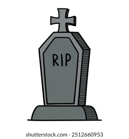 Hand drawn cartoon gravestone isolated on white background. Vector illustration.