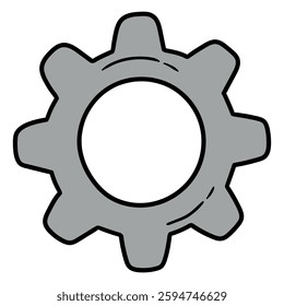 Hand drawn cartoon gray cogwheel gear isolated on white background. Vector illustration.