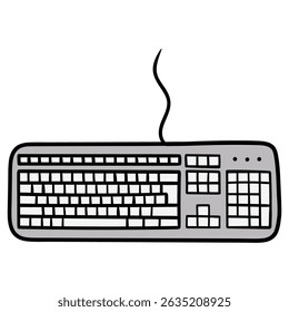 Hand drawn cartoon gray computer keyboard isolated on white background. Vector illustration.