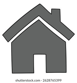 Hand drawn cartoon gray house icon isolated on white background. Vector illustration.