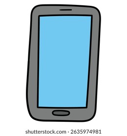 Hand drawn cartoon gray mobile phone or smartphone isolated on white background. Vector illustration.