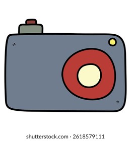 Hand drawn cartoon gray photo camera isolated on white background. Vector illustration.
