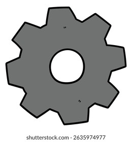 Hand drawn cartoon gray settings icon isolated on white background. Vector illustration.