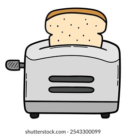 Dibujado a mano tostadora gris de dibujos animados aislado sobre fondo blanco. Ilustración vectorial.